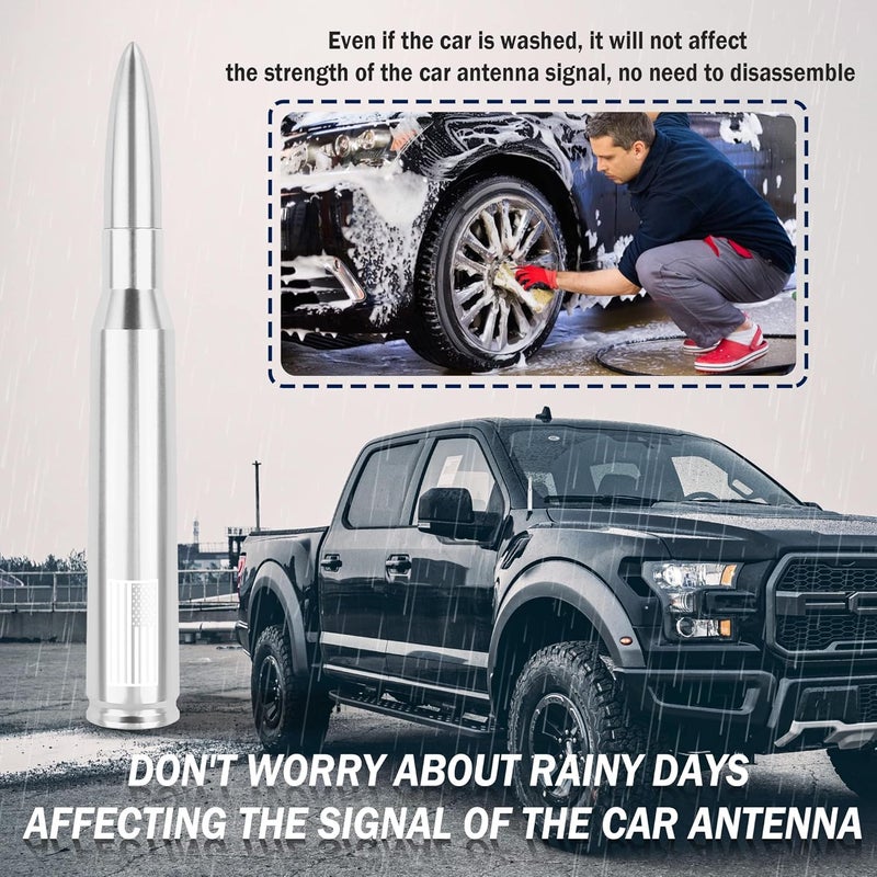 Junecarp New Upgrade American Flag Car Bullet Antenna,Truck Exterior Accessories Antenna Toppers Compatible with GMC,Chevy Silverado,Dodge,Ford,Jeep Antenna Replacement (Premium Silver - U.S. Flag) - Image 3
